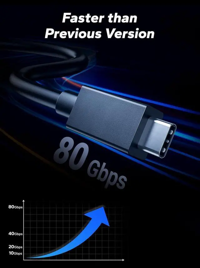 Alt view image 6 of 7 - 80Gbps Thunderbolt 5 Cable with up to 120Gbps Bandwidth Boost and 240W Charging in Black - 1m / 3.3ft, Compatible with Thunderbolt 4, USB4, Thunderbolt 3 and USB-C