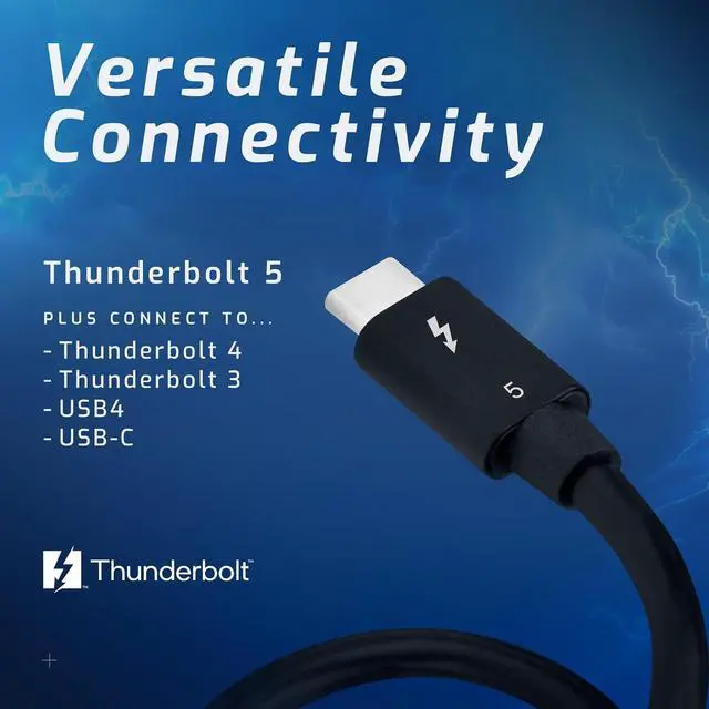 Alt view image 5 of 7 - 80Gbps Thunderbolt 5 Cable with up to 120Gbps Bandwidth Boost and 240W Charging in Black - 1m / 3.3ft, Compatible with Thunderbolt 4, USB4, Thunderbolt 3 and USB-C