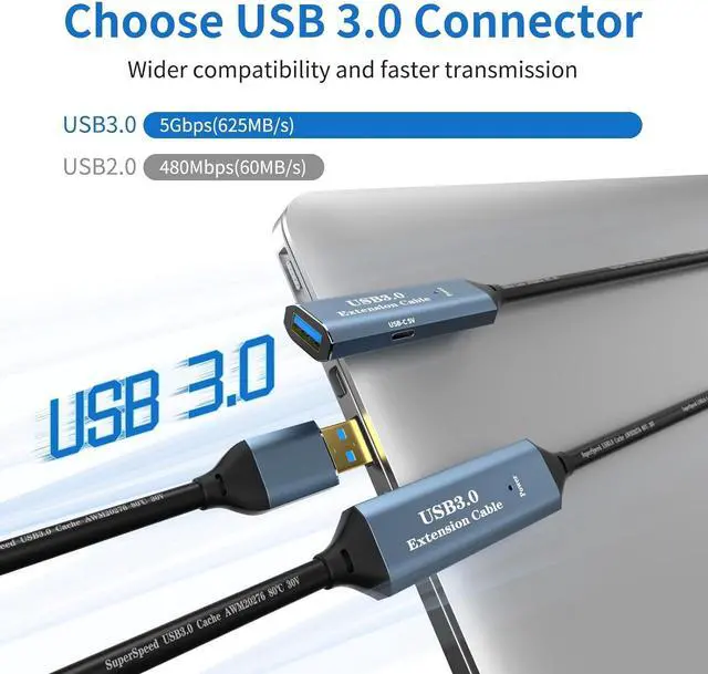 Alt view image 2 of 7 - USB 3.0 Extension Cable 65FT Type A Male to Female Active Extender Cord with 3 Extension Chipsets Signal Booster and 1 USB-C Charging Port, for Webcam, PlayStation, Printer, Camera