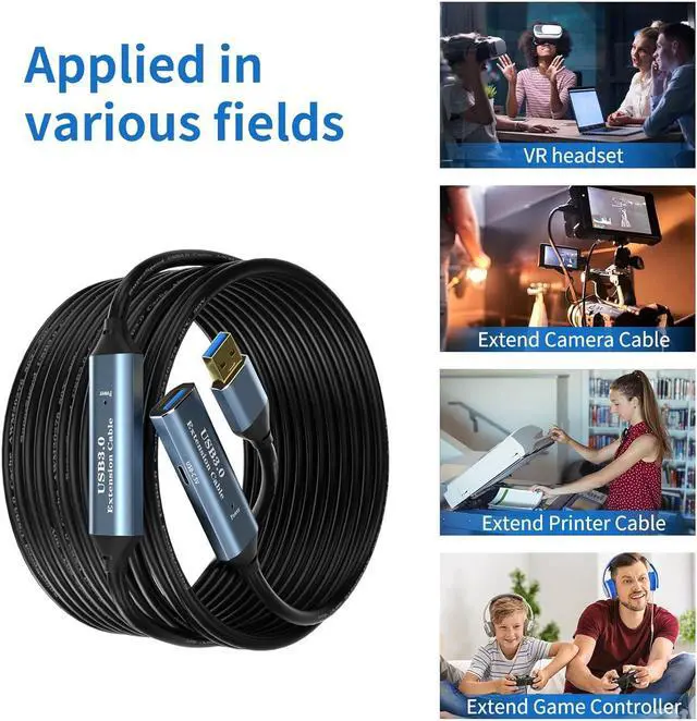 Alt view image 7 of 7 - USB 3.0 Extension Cable 65FT Type A Male to Female Active Extender Cord with 3 Extension Chipsets Signal Booster and 1 USB-C Charging Port, for Webcam, PlayStation, Printer, Camera