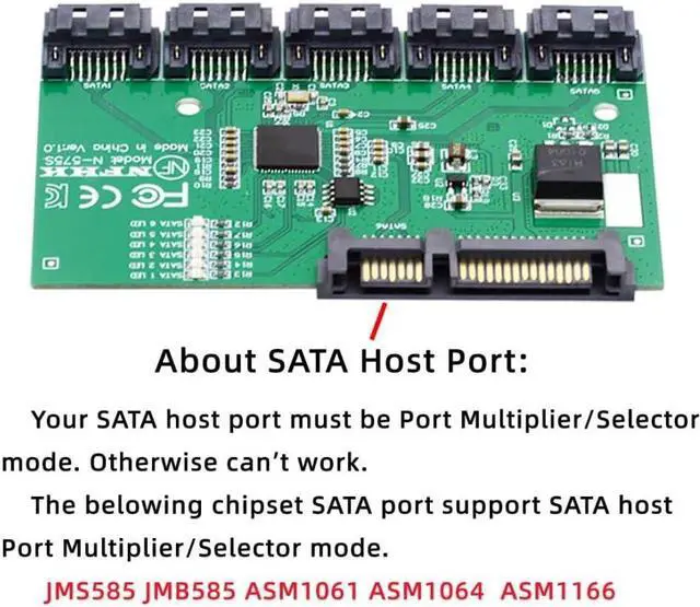 Alt view image 6 of 6 - SATA 3.0 Splitter Ports Adapter,SATA 1 to 5 SATA 3.0 HUB Converter Adapter PM Multiplier Port Selector JMB575