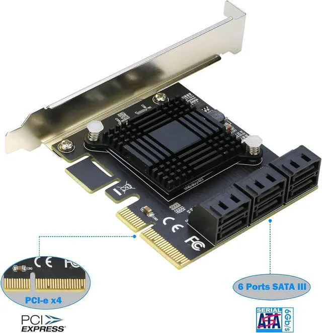 Alt view image 4 of 7 - PCIe SATA Card [6 Ports], PCIe x4 to 6 Port SATA 3.0 6Gbps Expansion Controller Adapter