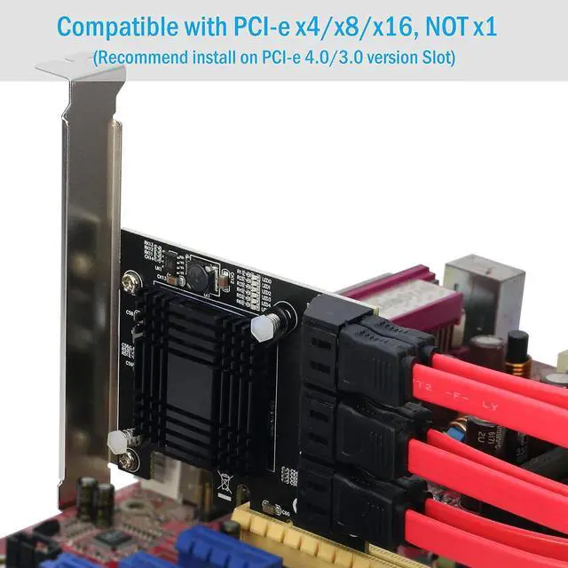 Alt view image 7 of 7 - PCIe SATA Card [6 Ports], PCIe x4 to 6 Port SATA 3.0 6Gbps Expansion Controller Adapter