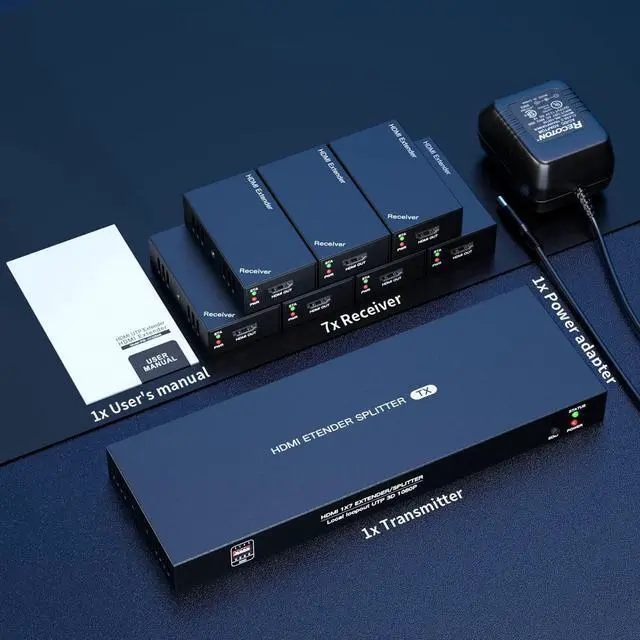 Alt view image 7 of 7 - HDMI Extender Splitter 1x7 1080P@60Hz Over Cat 5E/6/7 Ethernet Cable 50m (164ft) Support HDMI loopout EDID Copy POC Function (1 in 7 Out), Monitor