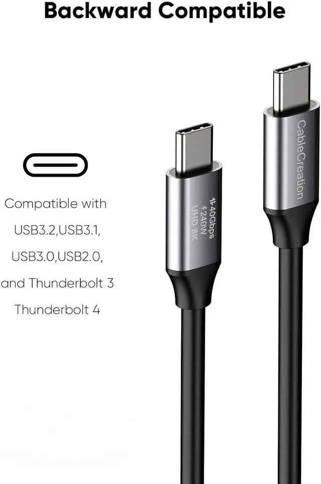 Alt view image 2 of 7 - CableCreation Short USB4 Cable 1FT, Thunderbolt 4 Cable 40Gbps, 240W, 8K@60Hz, Compatible with Thunderbolt 3, Thunderbolt 4 and USB-C