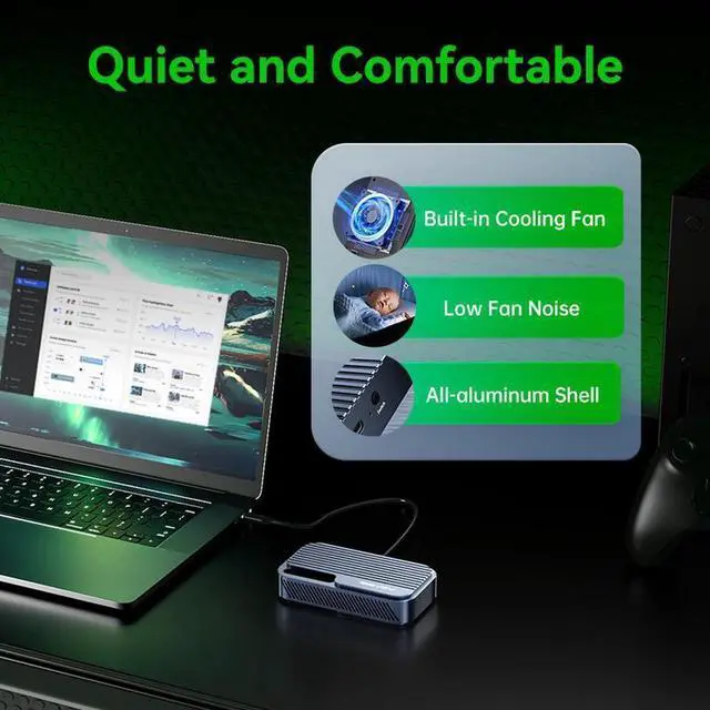 Alt view image 2 of 7 - TB5 80Gbps M.2 NVMe SSD Enclosure, USB4 v2.0 Compatible with Thunderbolt 5/TB3/TB4 Transfer Rates Over 6000MB/s, Works with Mac M4 Pro