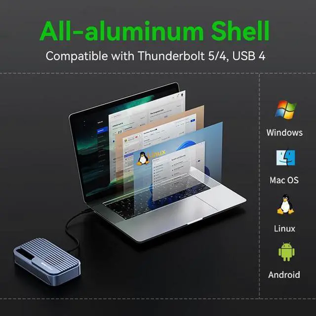 Alt view image 6 of 7 - TB5 80Gbps M.2 NVMe SSD Enclosure, USB4 v2.0 Compatible with Thunderbolt 5/TB3/TB4 Transfer Rates Over 6000MB/s, Works with Mac M4 Pro