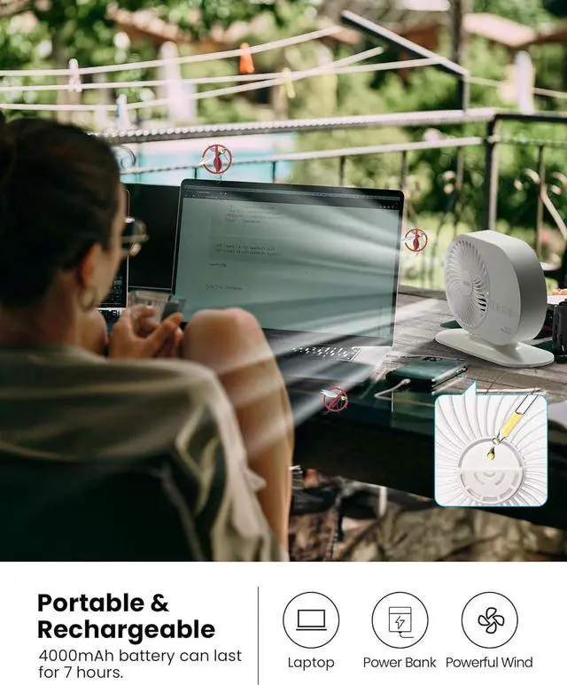 Alt view image 3 of 7 - Desk Air Circulator Fan with RGB Night Light, Rechargeable Table Fan with Aromatherapy Feature, 3-Speeds, Automatic Rotation, Quiet for Bedroom, Tent, Office