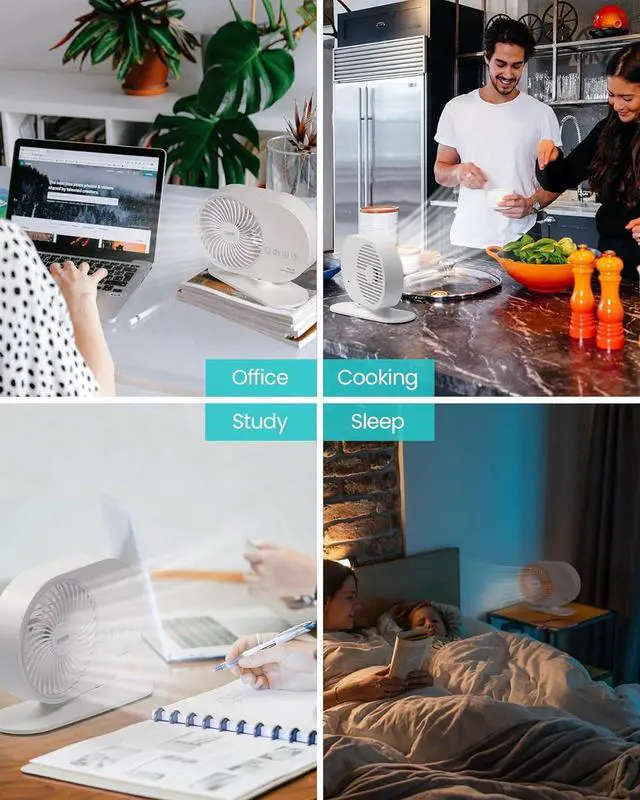 Alt view image 6 of 7 - Desk Air Circulator Fan with RGB Night Light, Rechargeable Table Fan with Aromatherapy Feature, 3-Speeds, Automatic Rotation, Quiet for Bedroom, Tent, Office