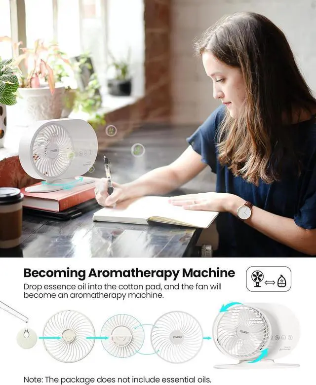 Alt view image 5 of 7 - Desk Air Circulator Fan with RGB Night Light, Rechargeable Table Fan with Aromatherapy Feature, 3-Speeds, Automatic Rotation, Quiet for Bedroom, Tent, Office