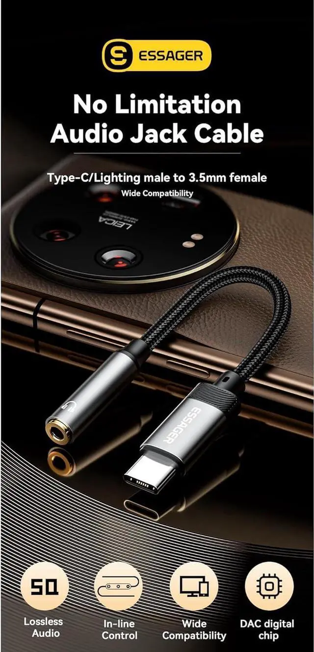 Alt view image 2 of 7 - USB C to 3.5mm Audio Adapter, Hi-Res DAC Aux Headphone Jack Female Nylon Cable for iPhone 16 Pro Max, 15 Pro Max/15 Pro/15 Plus, Galaxy S24/S223/S22 Ultra, Pixel, and More Type C Devices