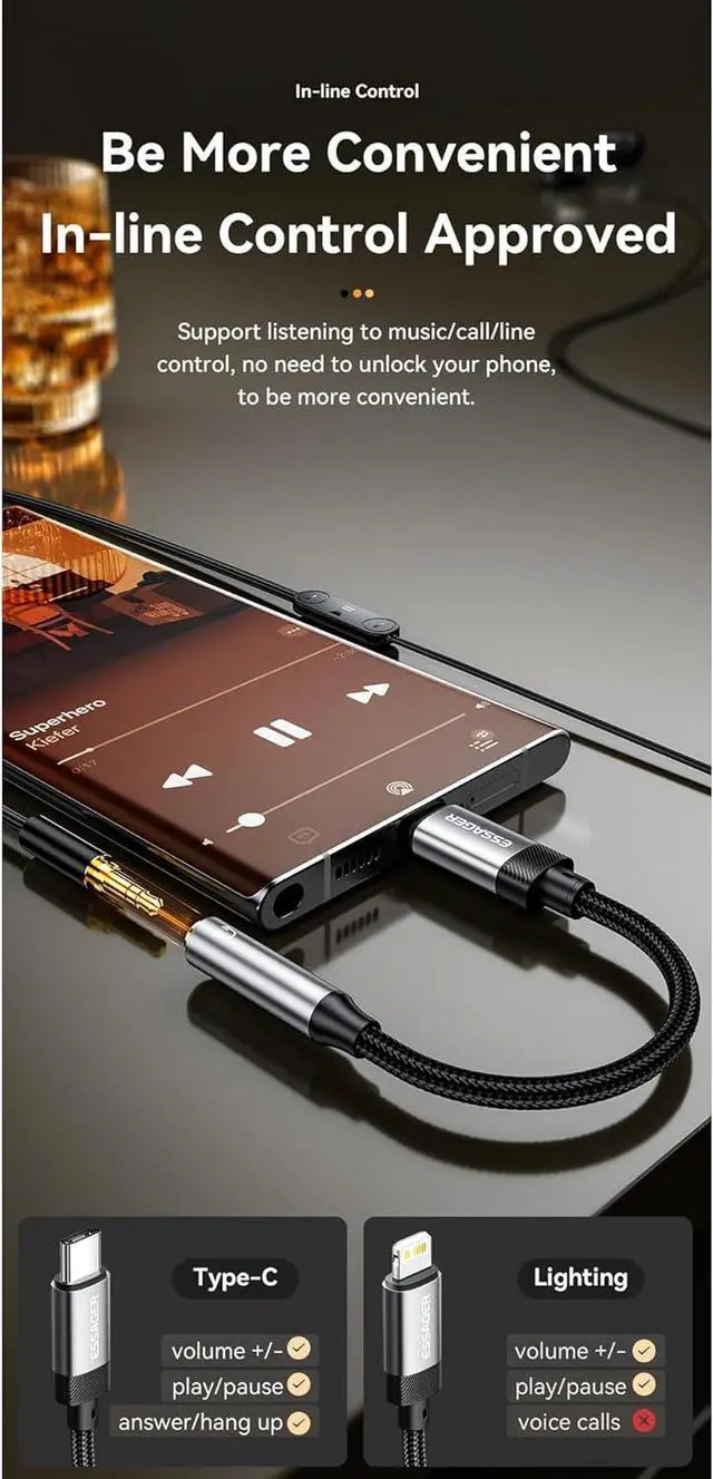 Alt view image 5 of 7 - USB C to 3.5mm Audio Adapter, Hi-Res DAC Aux Headphone Jack Female Nylon Cable for iPhone 16 Pro Max, 15 Pro Max/15 Pro/15 Plus, Galaxy S24/S223/S22 Ultra, Pixel, and More Type C Devices
