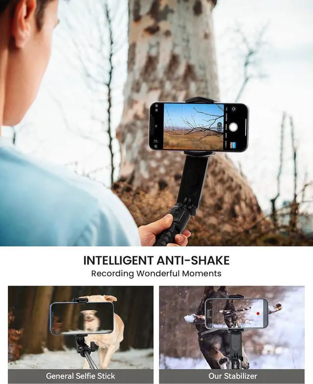 Alt view image 4 of 7 - Gimbal Stabilizer with Detachable Fill Light for iPhone Android Smart Phone, Extendable Portable 1-Axis Selfie Stick Tripod with Wireless Remote with 360°Automatic Rotation