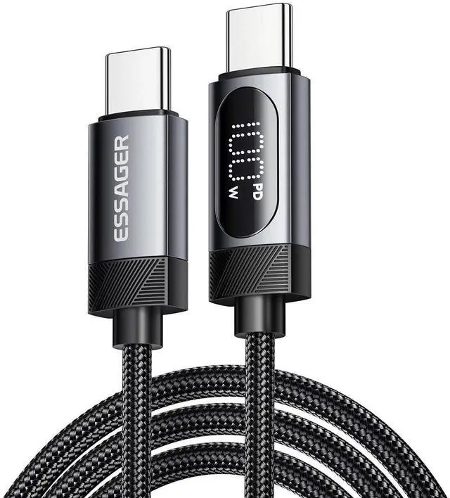 Main image of 100W USB C to C Cable,Wattage Display Cord, 6.6FT Nylon Braided Fast Charging Cable with LED Display for iPhone 15/15 Pro/15 Plus,iPad Air, MacBook Pro, Galaxy S24/S23, Drone, Cameras(1Pack)