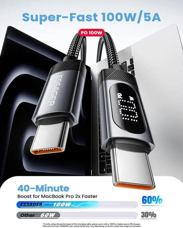Alt view image 2 of 7 - USB C Charger Cable (6ft 100W, 2Pack) Braided Type C Charger Fast Charging for iPhone 15 / 15Pro / 15Plus / 15ProMax MacBook Pro 2020, iPad Pro 2020, iPad Air 4,  Galaxy S23+/S23 Ultra