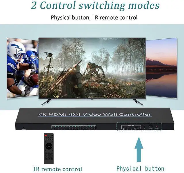 Alt view image 2 of 7 - Video Wall Controller, 4K@30Hz 4x4 TV Wall Processor 16 Ways Large Screen Video Splicer Box, Support Images Stitching 2x2 2x3 3x3 3x5 4x2 4x4 5x2 6x2 7x2 etc