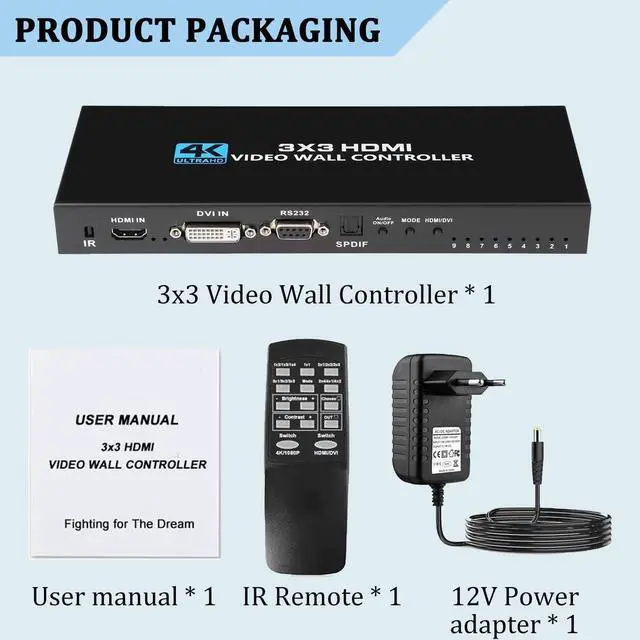 Alt view image 7 of 7 - Video Wall Controller 3x3, TV Wall Processor, 4K x 2K HDMI Multi-Screen Splicing Processor, Support Support 1-Way HDMl or DVI Input and 9 HDMl Output Support Images Stitching 3x2 2x3 2x2 4x2 2x4 etc