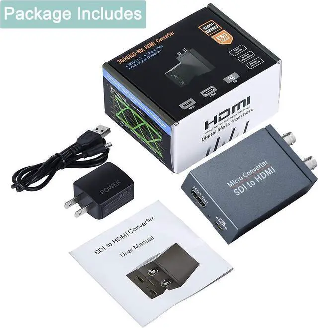 Alt view image 7 of 7 - SDI to HDMI Converter, SDI in HDMI Out with SDI Loopout, 1080P@60Hz Audio Embedder Support HDMI 1.3, 3G/HD-SDI Auto Format Detection Extender for Camera CCTV
