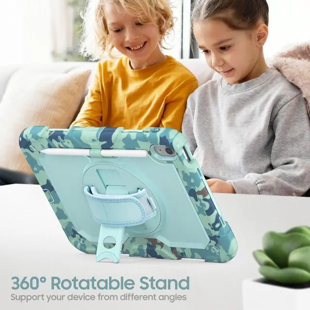 Alt view image 7 of 7 - Case for iPad (A16) 11th/ 10th Generation Case 11''/ 10.9 Inch (2025/2022) - Heavy Duty Protective Cover with Screen Protector, Stand, Shoulder Strap & Pencil Holder | Kids-Friendly - Camouflage Blue