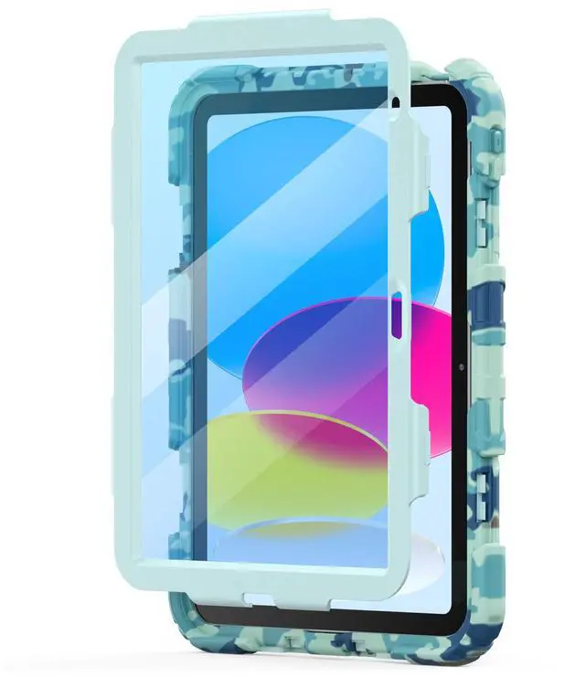 Alt view image 5 of 7 - Case for iPad (A16) 11th/ 10th Generation Case 11''/ 10.9 Inch (2025/2022) - Heavy Duty Protective Cover with Screen Protector, Stand, Shoulder Strap & Pencil Holder | Kids-Friendly - Camouflage Blue
