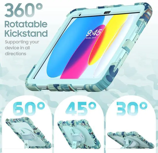 Alt view image 2 of 7 - Case for iPad (A16) 11th/ 10th Generation Case 11''/ 10.9 Inch (2025/2022) - Heavy Duty Protective Cover with Screen Protector, Stand, Shoulder Strap & Pencil Holder | Kids-Friendly - Camouflage Blue
