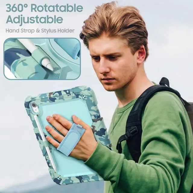 Alt view image 6 of 7 - Case for iPad (A16) 11th/ 10th Generation Case 11''/ 10.9 Inch (2025/2022) - Heavy Duty Protective Cover with Screen Protector, Stand, Shoulder Strap & Pencil Holder | Kids-Friendly - Camouflage Blue