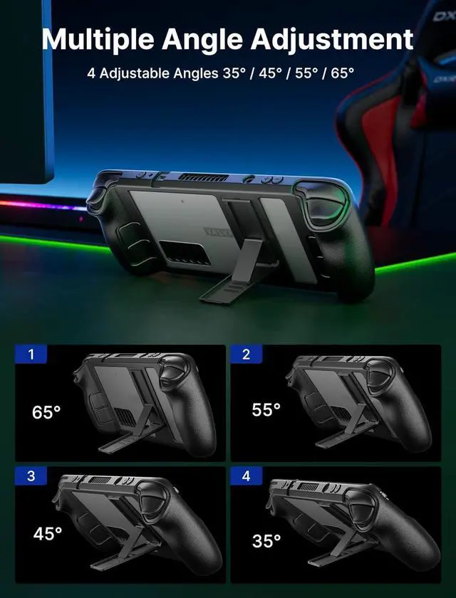 Alt view image 4 of 6 - Kickstand Case Compatible with Steam Deck/OLED, PC0105 Upgrade The Adjustable Angle Stand Steam Deck Cover TPU Protective Case, Shock-Absorption, Non-Slip and Anti-Scratch Design