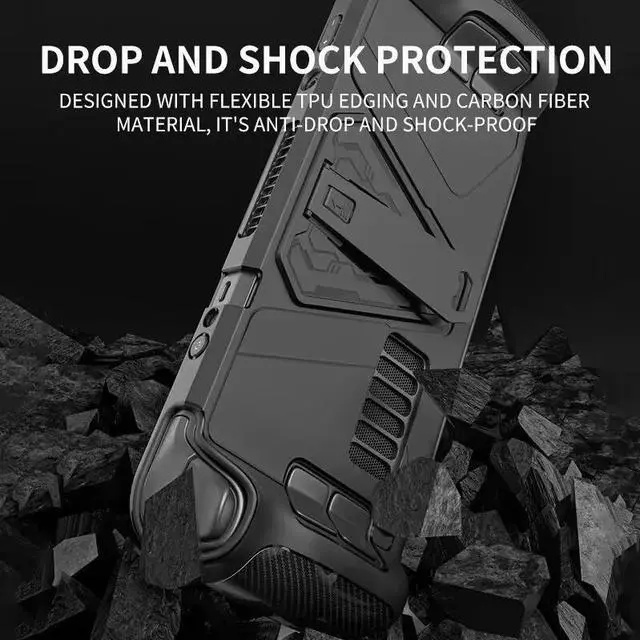 Alt view image 3 of 5 - Thin Fit Pro Protective Steam Deck  Case with Kickstand TPU & PC Cover with Shock-Absorption Anti-Scratch Cover - Black