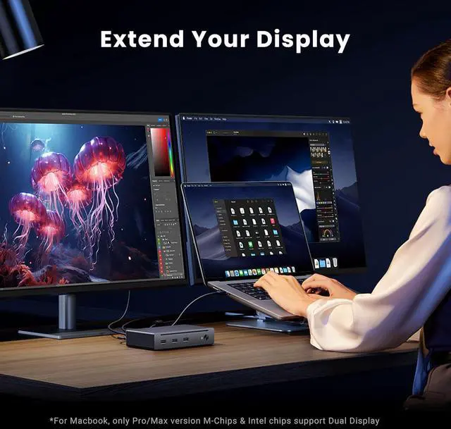 Alt view image 4 of 7 - Revodok Max 208 8-in-1 Thunderbolt 4 Dock - 40Gbps Hub, 3 x Thunderbolt 4, Dual 4K@60Hz or Single 8K Display, 85W Charging, Gigabit Ethernet, 3 x USB A 3.2 for Mac M1/M2/M3/M4 Pro/Max