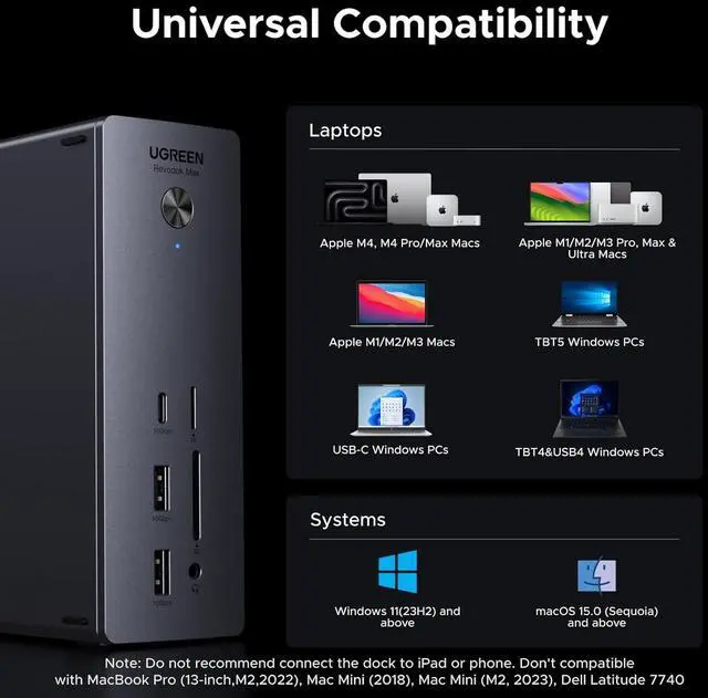 Alt view image 3 of 7 - Thunderbolt 5 Docking station, 13 in 1 connectivity,  USB Hub 3xTBT5 2xUSB-A3.2 1xUSB-C3.2 2xUSB-A3.0 SD/TF, up to 120gbps with bandwidth boost, 2.5G Ethernet
