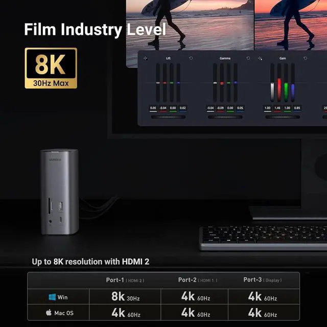 Alt view image 5 of 6 - Revodok Pro 312 USB C Docking Station, DisplayLink 12-in-1 Triple Display Dock for Mac & Win with 8K/4K HDMI DP, 10Gbps USB A & C, 100W PD, G Ethernet, SD/TF, 3.5mm