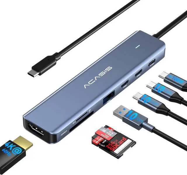 Main image of ACASIS 7-in-1 USB C Hub Multiport Adapter With 4K@60HZ HDMI, 2 USB C, 1 USB A, PD 100W, SD/TF Card Reader for MacBook, Mac Mini, Laptop