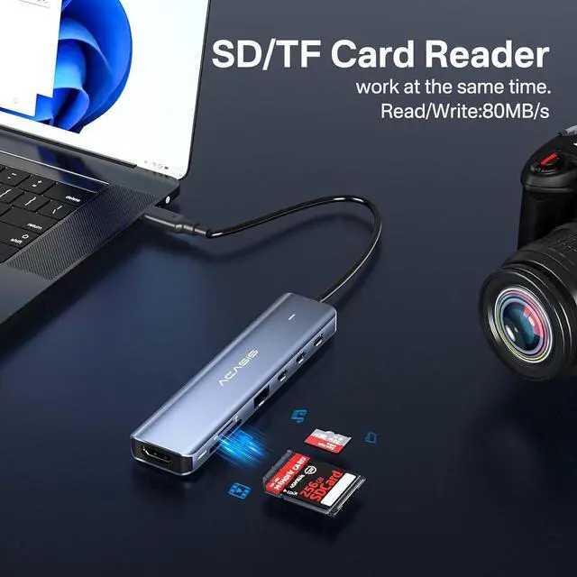 Alt view image 5 of 7 - ACASIS 7-in-1 USB C Hub Multiport Adapter With 4K@60HZ HDMI, 2 USB C, 1 USB A, PD 100W, SD/TF Card Reader for MacBook, Mac Mini, Laptop