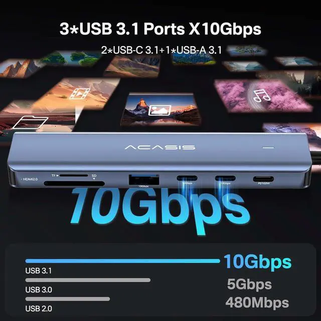 Alt view image 3 of 7 - ACASIS 7-in-1 USB C Hub Multiport Adapter With 4K@60HZ HDMI, 2 USB C, 1 USB A, PD 100W, SD/TF Card Reader for MacBook, Mac Mini, Laptop