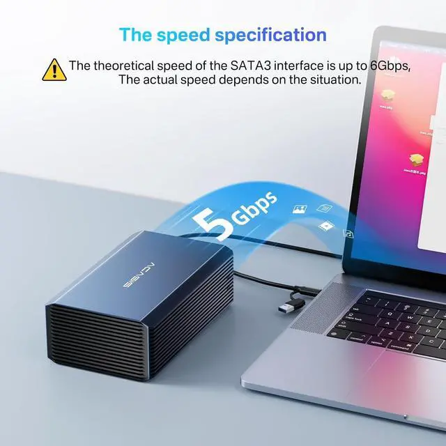 Alt view image 7 of 7 - ACASIS External Dual-Drive RAID Enclosure with Cooling Fan for 2.5/3.5" SATA HDD/SSD with USB A/C 3.0, Support RAID 0/1/JBOD/SPAN, Max 6Gbps with UASP, 36TB Capacity Raid Enclosure