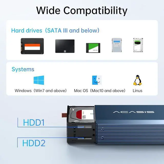 Alt view image 4 of 7 - ACASIS External Dual-Drive RAID Enclosure with Cooling Fan for 2.5/3.5" SATA HDD/SSD with USB A/C 3.0, Support RAID 0/1/JBOD/SPAN, Max 6Gbps with UASP, 36TB Capacity Raid Enclosure