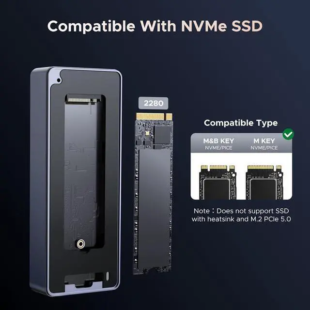 Alt view image 3 of 7 - 80Gbps M.2 NVMe SSD Enclosure with Cooling Fan, Compatible with Thunderbolt 5/4/3/USB 4 M-Key/(M&B) Key 8TB NVMe 2280 SSD, Works with Mac M4 Pro