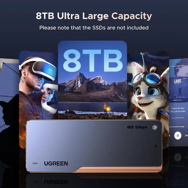 Alt view image 4 of 7 - 80Gbps M.2 NVMe SSD Enclosure with Cooling Fan, Compatible with Thunderbolt 5/4/3/USB 4 M-Key/(M&B) Key 8TB NVMe 2280 SSD, Works with Mac M4 Pro