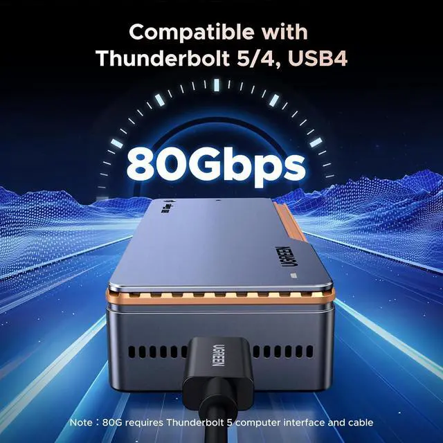 Alt view image 6 of 7 - 80Gbps M.2 NVMe SSD Enclosure with Cooling Fan, Compatible with Thunderbolt 5/4/3/USB 4 M-Key/(M&B) Key 8TB NVMe 2280 SSD, Works with Mac M4 Pro