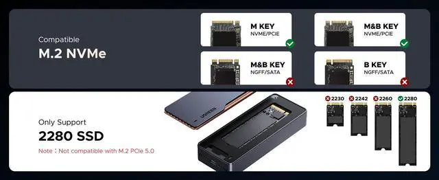 Alt view image 7 of 7 - 80Gbps M.2 NVMe SSD Enclosure with Cooling Fan, Compatible with Thunderbolt 5/4/3/USB 4 M-Key/(M&B) Key 8TB NVMe 2280 SSD, Works with Mac M4 Pro