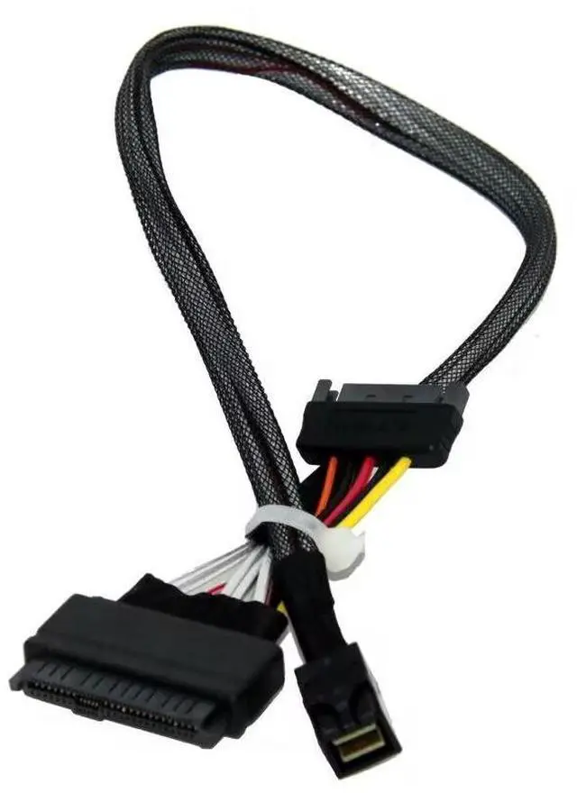 Alt view image 2 of 4 - Mini SAS SFF-8643 to U.2 SFF-8639 Cable, PCIe 4.0 X4 85 Ohm with 15-Pin SATA Power for NVMe SSD Hot-Swap, 0.75~0.8m(2.46~2.62ft)