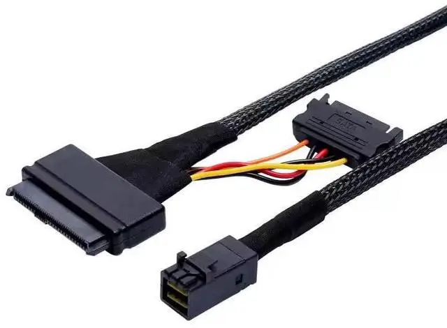 Main image of Mini SAS SFF-8643 to U.2 SFF-8639 Cable, PCIe 4.0 X4 85 Ohm with 15-Pin SATA Power for NVMe SSD Hot-Swap, 0.75~0.8m(2.46~2.62ft)
