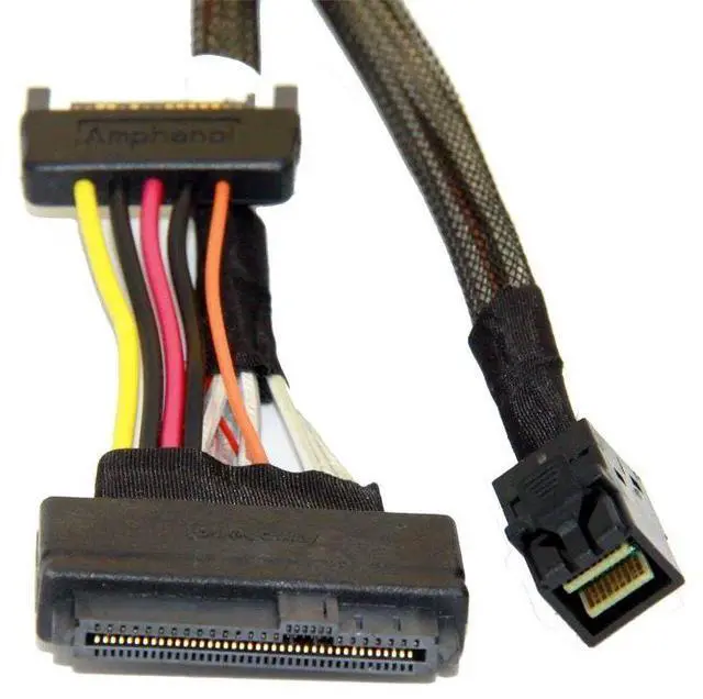 Alt view image 3 of 4 - Mini SAS SFF-8643 to U.2 SFF-8639 Cable, PCIe 4.0 X4 85 Ohm with 15-Pin SATA Power for NVMe SSD Hot-Swap, 0.75~0.8m(2.46~2.62ft)