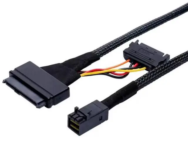 Alt view image 4 of 4 - Mini SAS SFF-8643 to U.2 SFF-8639 Cable, PCIe 4.0 X4 85 Ohm with 15-Pin SATA Power for NVMe SSD Hot-Swap, 0.75~0.8m(2.46~2.62ft)