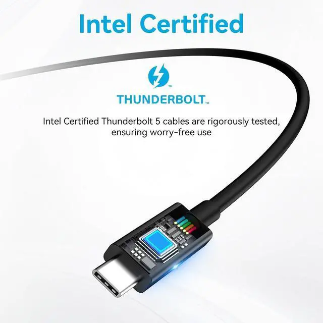 Alt view image 2 of 7 - ACASIS [Certified 80Gbps Thunderbolt 5 Cable, USB C Video Display Cable Support 80Gbps, 120Gbps Bandwidth, 16k@60Hz, 8K@60Hz, 4K@540Hz Compatible with Thunderbolt 4/3, USB4, PD 240W (3.3ft)