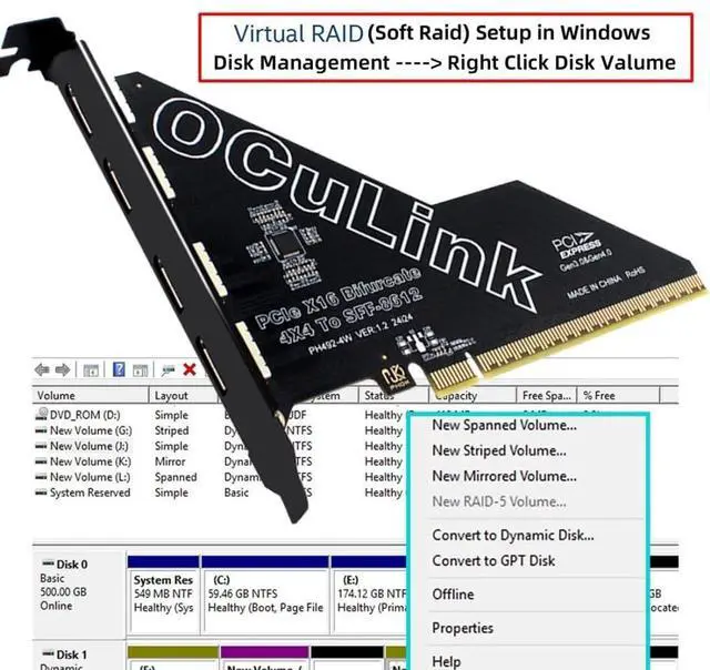 Alt view image 3 of 7 - 4 Port Oculink to PCIe 4.0 X16 Adapter,SFF-8611/8612 to PCI Express Expansion Card Adapter with 12cm Slot Bracket