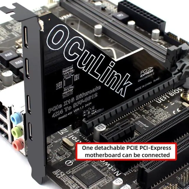 Alt view image 6 of 7 - 4 Port Oculink to PCIe 4.0 X16 Adapter,SFF-8611/8612 to PCI Express Expansion Card Adapter with 12cm Slot Bracket