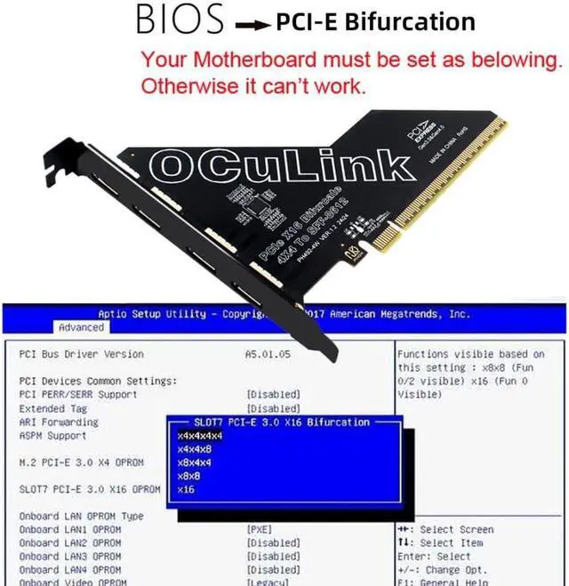 Alt view image 4 of 7 - 4 Port Oculink to PCIe 4.0 X16 Adapter,SFF-8611/8612 to PCI Express Expansion Card Adapter with 12cm Slot Bracket