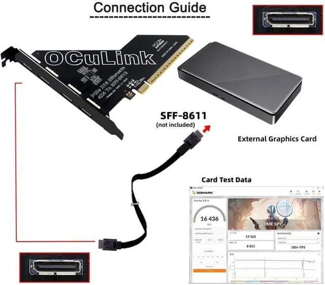 Alt view image 2 of 7 - 4 Port Oculink to PCIe 4.0 X16 Adapter,SFF-8611/8612 to PCI Express Expansion Card Adapter with 12cm Slot Bracket