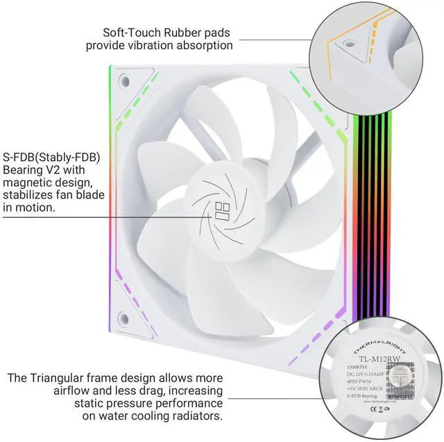 Alt view image 3 of 6 - Thermalright TL-M12RW CPU Fan 120mm Case Cooler Fan ARGB, 4pin PWM Connector Silent Computer Fan with S-FDB Bearing,Desktop Cooling Fan has Side ARGB Mirror Light Effect, Inverted Fan(TL-M12RW)